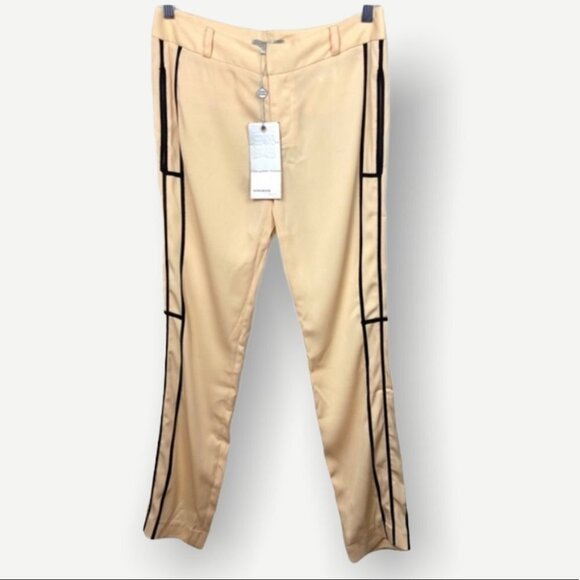 NWT Vero Moda Trousers Peach Black Striped Pants Ankle Length Amber Slim Leg New - Picture 1 of 8
